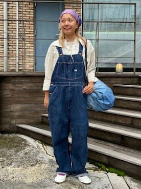 「BEAMS BOY（ビームスボーイ）の【別注】N,P,E / リプロダクション デニムスキャニング リバーシブルバッグ XL（トートバッグ、ブルー系）」を使った、BEAMS BOYさん（レディース・166cm）の秋コーディネート