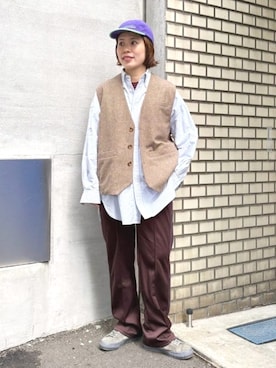 「アイテム（キャップ、パープル系）」を使った、BEAMS BOYさん（レディース・158cm）の秋コーディネート