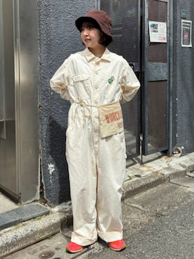 「BEAMS BOY（ビームスボーイ）のギミック オールインワン（サロペット/オーバーオール、ホワイト系）」を使った、BEAMS BOYさん（レディース・153cm）の夏コーディネート