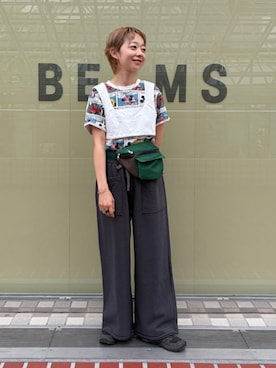 「maturely（マチュアリー）のmaturely / ヘム カットオフ フレア ジャージー（スウェットパンツ、ブラック系）」を使った、BEAMS BOYさん（レディース・153cm）の夏コーディネート