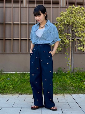 「BEAMS BOY（ビームスボーイ）のシャンブレー ショートスリーブ（シャツ/ブラウス、ブルー系）」を使った、BEAMS BOYさん（レディース・153cm）の夏コーディネート