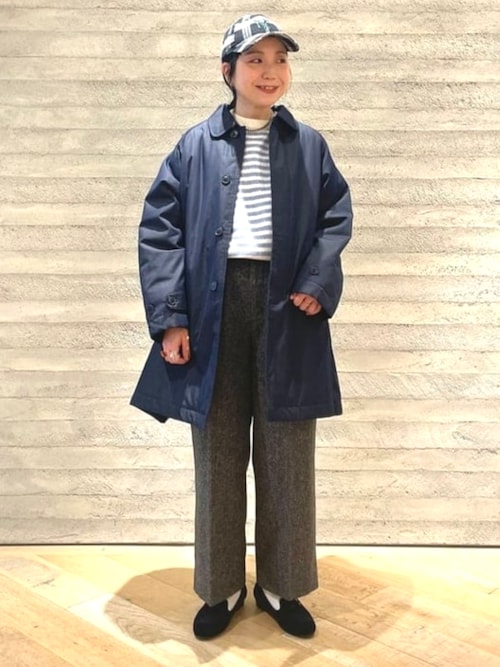 BEAMS BOY コットンポリエステルシャンブレーステンカラーコート　ネイビー セール】コットン ポリエステル シャンブレー ステンカラー コート