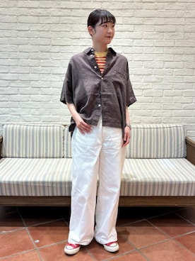 「BEAMS BOY（ビームスボーイ）のワイド デニム パンツ（デニムパンツ、ホワイト系）」を使った、BEAMS BOYさん（レディース・153cm）の夏コーディネート