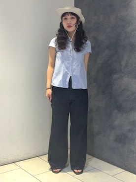 「BEAMS BOY（ビームスボーイ）のワイド デニム パンツ（デニムパンツ、ブルー系）」を使った、BEAMS BOYさん（レディース・153cm）の夏コーディネート
