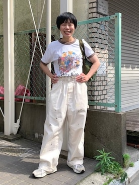 「maturely（マチュアリー）の【別注】HEAR MY NAME × maturely / プレイヤーズ プリント ショートスリーブ（Tシャツ/カットソー、ホワイト系）」を使った、BEAMS BOYさん（レディース・153cm）の夏コーディネート