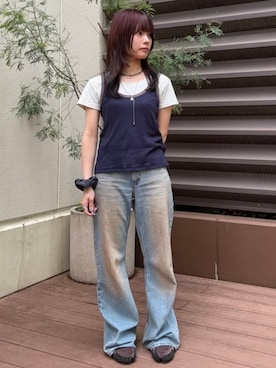 「BEAMS BOY（ビームスボーイ）のレイヤード タンクトップ（タンクトップ、ブルー系）」を使った、BEAMS BOYさん（レディース・153cm）の夏コーディネート