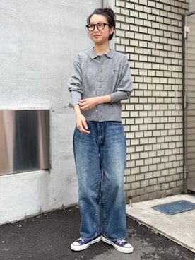 「LACOSTE（ラコステ）の【別注】LACOSTE / ポロ カーディガン（カーディガン/ボレロ、グレー系）」を使った、BEAMS BOYさん（レディース・166cm）の秋コーディネート