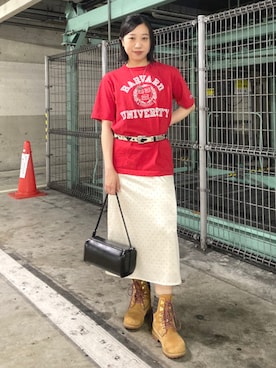 「Champion（チャンピオン）のChampion / USA T Shirt（Tシャツ/カットソー、レッド系）」を使った、BEAMS BOYさん（レディース・153cm）の夏コーディネート