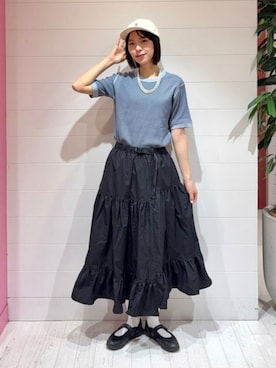 「Gramicci（グラミチ）の【別注】Gramicci / パネル スカート（スカート、ブラック系）」を使った、BEAMS BOYさん（レディース・153cm）の夏コーディネート