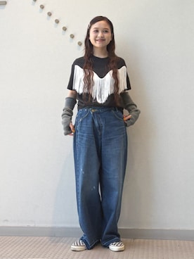 「アイテム（アームカバー）」を使った、BEAMS BOYさん（レディース・149cm）の秋コーディネート