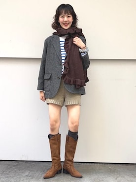 「ボーダーTシャツ」｜BEAMS BOYさん（レディース・168cm）の秋コーディネート