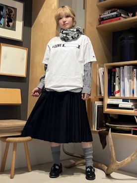 「Champion（チャンピオン）のアイテム」を使った、BEAMS BOYさん（レディース・161cm）の春コーディネート