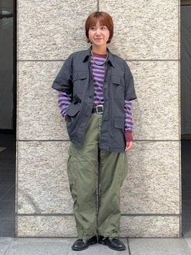 「BEAMS BOY（ビームスボーイ）のベーシック ボーダー ロング スリーブ（Tシャツ/カットソー、パープル系）」を使った、BEAMS BOYさん（レディース・166cm）の秋コーディネート