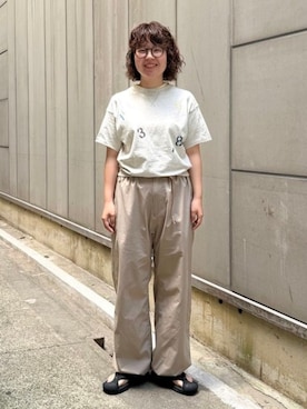 「BEAMS BOY（ビームスボーイ）のBEAMS BOY / ボーイ ベーシック Tシャツ（Tシャツ/カットソー、ベージュ系）」を使った、BEAMS BOYさん（レディース・153cm）の夏コーディネート