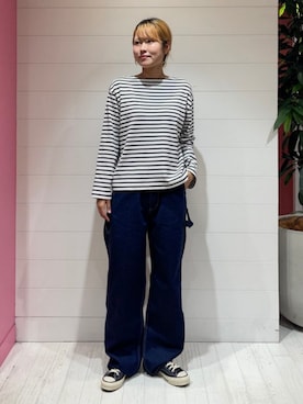 「BEAMS BOY（ビームスボーイ）のBEAMS BOY / 12オンス デニム ペインター パンツ（デニムパンツ、ブルー系）」を使った、BEAMS BOYさん（レディース・166cm）の秋コーディネート