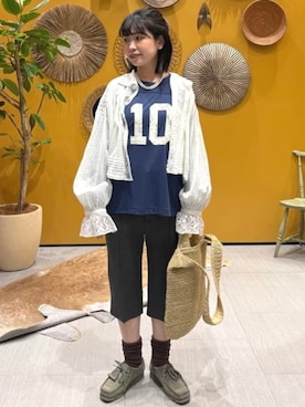 「BEAMS BOY（ビームスボーイ）のシアー ナンバリング フットボール（Tシャツ/カットソー、ブルー系）」を使った、BEAMS BOYさん（レディース・153cm）の夏コーディネート