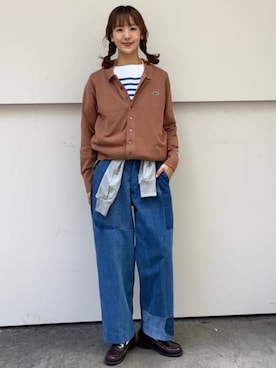 「BEAMS BOY（ビームスボーイ）のBEAMS BOY / ナバルボーダー ビッグ ボートネック カットソー（Tシャツ/カットソー、ブルー系）」を使った、BEAMS BOYさん（レディース・166cm）の秋コーディネート