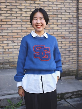「BEAMS BOY（ビームスボーイ）のピンストライプ スラックス（スラックス、ブラック系）」を使った、BEAMS BOYさん（レディース・169cm）の秋コーディネート
