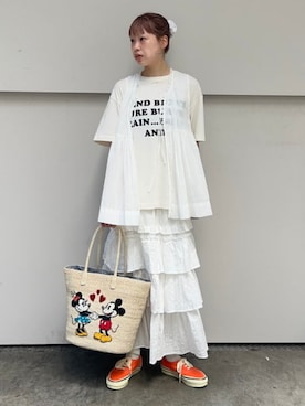 「maturely（マチュアリー）の【別注】HEAR MY NAME × maturely / メモラブル プリント Tシャツ（Tシャツ/カットソー、ホワイト系）」を使った、BEAMS BOYさん（レディース・153cm）の夏コーディネート