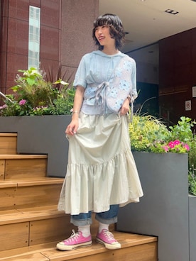 「サックスブルー」｜BEAMS BOYさん（レディース・157cm）の夏コーディネート