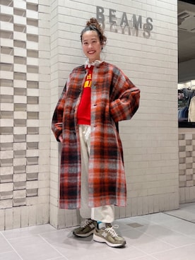 「BEAMS BOY（ビームスボーイ）のアイテム（ノーカラーコート）」を使った、BEAMS BOYさん（レディース・153cm）の秋コーディネート