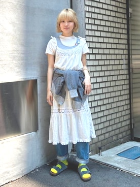 「BEAMS BOY（ビームスボーイ）のBEAMS BOY / ボーイ ベーシック Tシャツ（Tシャツ/カットソー、ホワイト系）」を使った、BEAMS BOYさん（レディース・153cm）の夏コーディネート