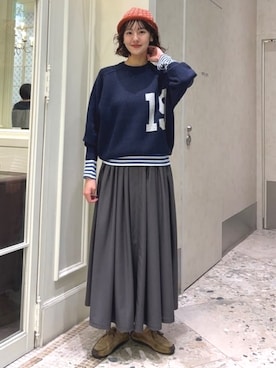 「アイテム（ニットキャップ/ビーニー）」を使った、BEAMS BOYさん（レディース・169cm）の秋コーディネート