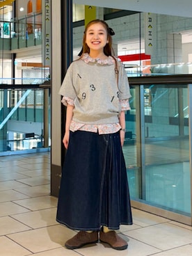 「BEAMS BOY（ビームスボーイ）のBEAMS BOY / ラップ プリーツ スカート（スカート、ブルー系）」を使った、BEAMS BOYさん（レディース・153cm）の夏コーディネート
