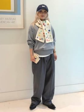 「BEAMS BOY（ビームスボーイ）のピンストライプ スラックス（スラックス、グレー系）」を使った、BEAMS BOYさん（レディース・166cm）の秋コーディネート
