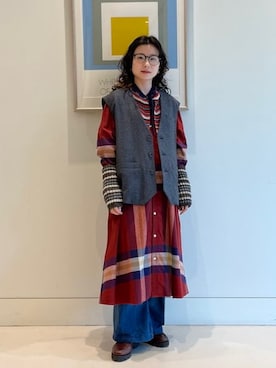「赤チェック」｜「アイテム（ワンピース/ドレス）」を使った、BEAMS BOYさん（レディース・160cm）の秋コーディネート