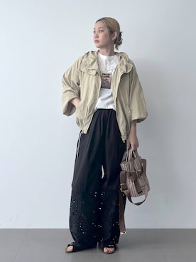 「BARNYARDSTORM（バンヤードストーム）のBARNYARDSTORM / エンブロイダリーパンツ / ハンドウォッシャブル＜セットアップ対応＞（その他パンツ、ブラック系）」を使った、ニッシさん（レディース・164cm）の春コーディネート