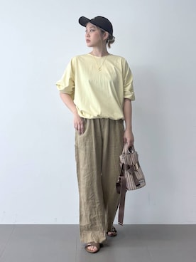 「BARNYARDSTORM（バンヤードストーム）のBARNYARDSTORM / バックツイストプルオーバー【接触冷感 / 吸水速乾】（Tシャツ/カットソー、イエロー系）」を使った、ニッシさん（レディース・164cm）の春コーディネート