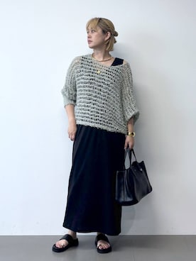 「Beau're（ヴュレ）のBARNYARDSTORM / Beau're(ヴュレ別注) / レザービックトートBAG【Oggi掲載アイテム】（トートバッグ、ブラック系）」を使った、ニッシさん（レディース・164cm）の夏コーディネート