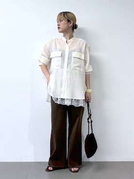 「VELETTO（ベレット）のBARNYARDSTORM / VELETTO / スエードメッシュバッグ【カラー別注】（ショルダーバッグ、ブラウン系）」を使った、ニッシさん（レディース・164cm）の夏コーディネート