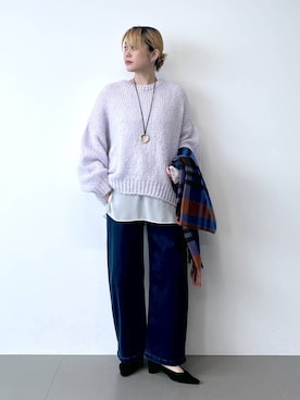 「BARNYARDSTORM（バンヤードストーム）のBARNYARDSTORM / 裏起毛バレルデニム【WEB限定サイズL】【「i.style closet」ご紹介アイテム】（デニムパンツ、ブルー系）」を使った、ニッシさん（レディース・164cm）の秋コーディネート
