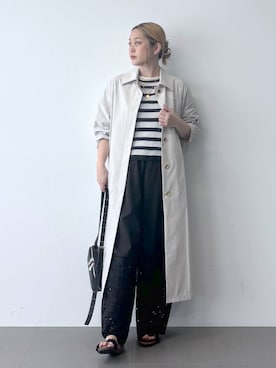 「BARNYARDSTORM（バンヤードストーム）のBARNYARDSTORM / ペーパーボーダーニット（ニット/セーター、ホワイト系）」を使った、ニッシさん（レディース・164cm）の春コーディネート