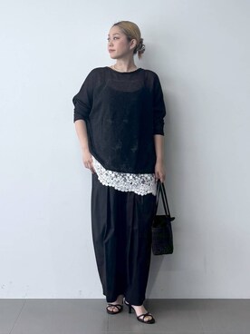 「BARNYARDSTORM（バンヤードストーム）のBARNYARDSTORM / タタックイージーパンツ（その他パンツ、ブラック系）」を使った、ニッシさん（レディース・164cm）の春コーディネート