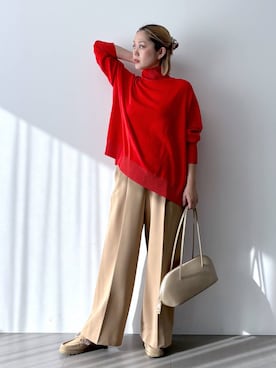 「BARNYARDSTORM（バンヤードストーム）のBARNYARDSTORM / マシュマロワイドパンツ【撥水・セットアップ対応】（スラックス）」を使った、ニッシさん（レディース・164cm）の冬コーディネート