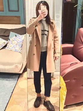 「UNIQLO（ユニクロ）のウルトラストレッチジーンズ（デニムパンツ）」を使った、HYさん（レディース・155cm）の冬コーディネート