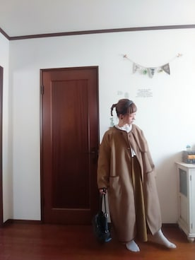 「ehka sopo（エヘカソポ）のアイテム（ノーカラーコート）」を使った、mek0さん（レディース・151cm）の冬コーディネート
