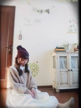 「いつもありがとうございます」｜「アイテム（ニットキャップ/ビーニー）」を使った、mek0さん（レディース・151cm）の冬コーディネート