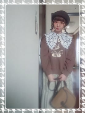 「ehka sopo（エヘカソポ）のフロッキーモチーフトレーナー（Tシャツ/カットソー）」を使った、mek0さん（レディース・151cm）の冬コーディネート