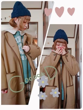 「ehka sopo（エヘカソポ）のアイテム（ノーカラーコート）」を使った、mek0さん（レディース・151cm）の冬コーディネート