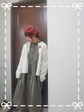 「服とコスメでなりたい自分に」｜「アイテム（ハンチング/ベレー帽）」を使った、mek0さん（レディース・151cm）の冬コーディネート