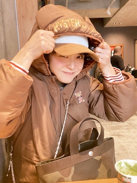 「アイテム（帽子、ブラウン系）」を使った、mgmymdさん（レディース・163cm）の冬コーディネート