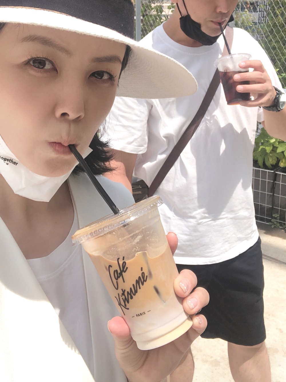 「夫婦コーデ、夏休みコーデ」｜「THE NORTH FACEのTHE NORTH FACE ザ・ノースフェイス TNF PROTECT DAILY SHORTS パッカブルタイプ ショートパンツ（その他パンツ、ブラック系）」を使った、mgmymdさん（レディース・163cm）の夏コーディネートの1枚目の写真