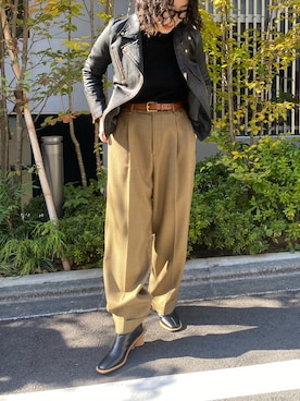 「B2nd」｜「アイテム（ライダースジャケット）」を使った、増井春妃/masui haruhiさん（レディース・162cm）の秋コーディネート