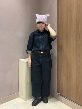 「アイテム（ニットキャップ/ビーニー、パープル系）」を使った、ca4laさん（レディース・158cm）の秋コーディネート