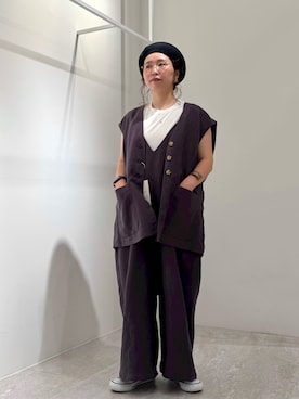 「ジレ」｜「アイテム（サロペット/オーバーオール）」を使った、hayashiさん（レディース・150cm）の春コーディネート