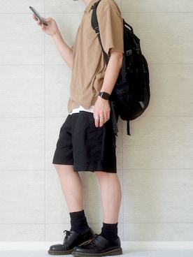 「Dr. Martens（ドクターマーチン）のDr.Martens / ドクターマーチン 1461 3EYE GIBSON SHOE 3ホール ギブソン シューズ ブーツ（ブーツ）」を使った、しま🦓さん（メンズ・170cm）の夏コーディネート